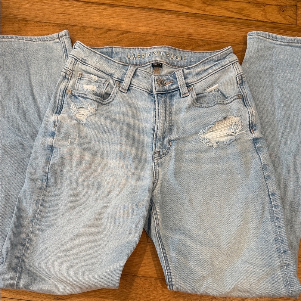 American Eagle Outfitters Distressed Light Blue Mom Jeans